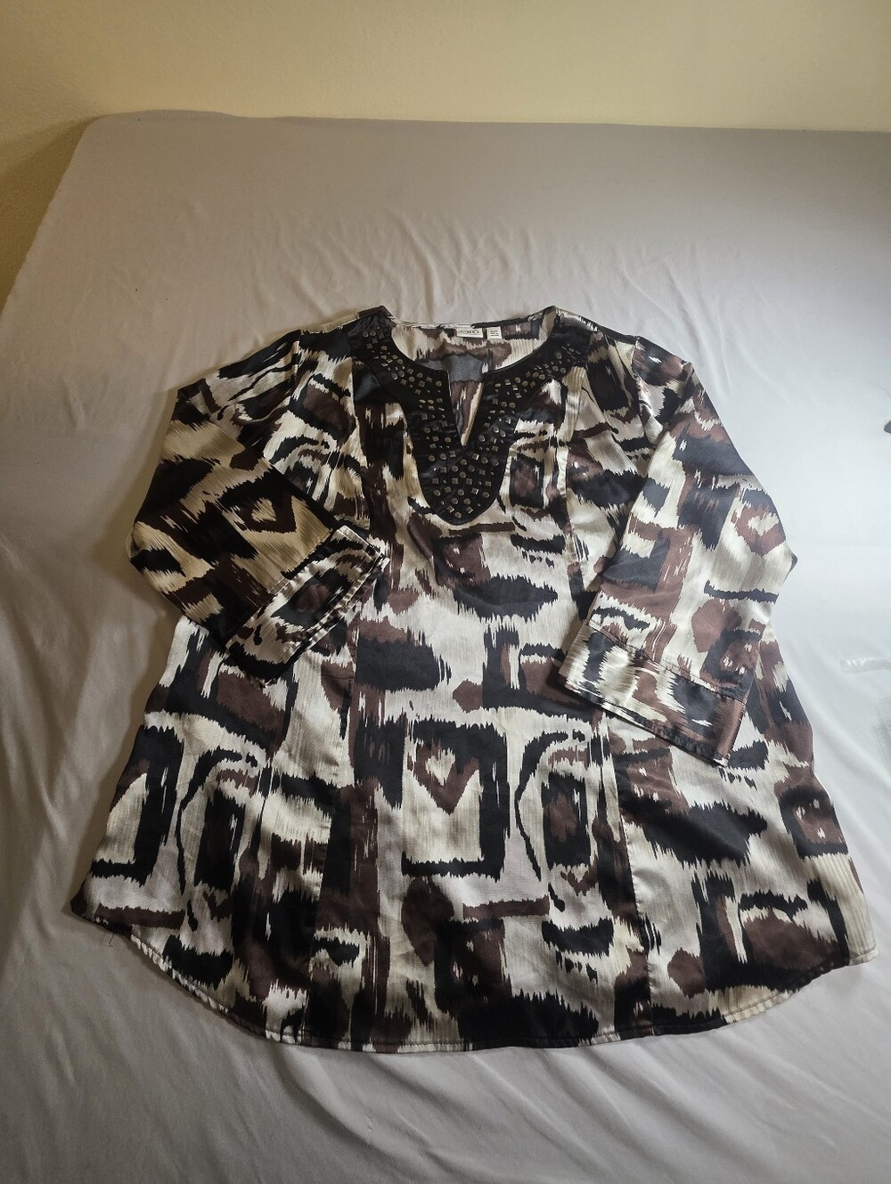 Cato Abstract Print Tunic Top in Brown and Black Size 18/20